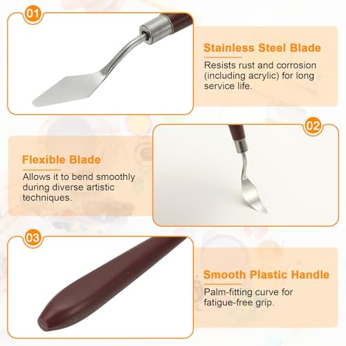 HARFINGTON 2pcs Palette Knife Painting Tool 1.46" x 0.63" Stainless Steel Art Spatula Pallet Knives Scrapers Tools with Plastic Handle for Acrylic Oil Canvas Mixing Spreading, Red/Silver - size: 1.46" x 0.63"