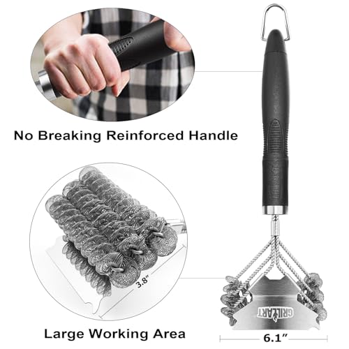 Grill Brush and Scraper Bristle Free – Safe BBQ Brush for Grill – 18'' Stainless Grill Grate Cleaner - Safe Grill Accessories for Porcelain/Weber Gas/Charcoal Grill – Gifts for Grill Wizard