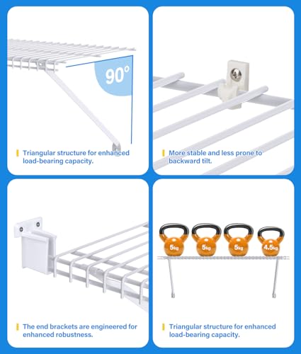 6 Pack 12 Inch Wire Shelf Brackets Set, Closet Maid Support Brackets with Anchors and Screws, Wire Closet Shelving Accessories with 12 PCS Wire Shelf Clips for Wardrobe and Wall Bracket