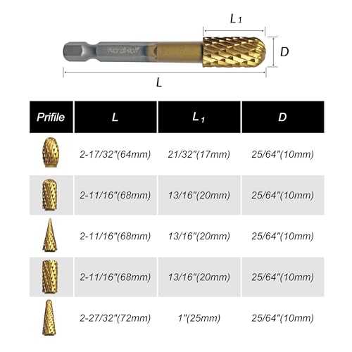 5PCS Rotary Burr Rasp Files Set with 1/4" Hex Shank for Metal/Wood/Plastic - size: 1/4" Hex Shank (5 Pcs)