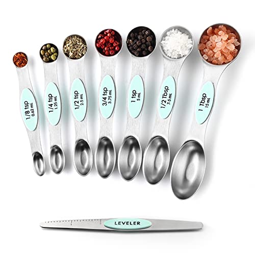Spring Chef Stainless Steel 8 Magnetic Measuring Spoons for Kitchen, Mint - color: Mint, size: 1-Pack