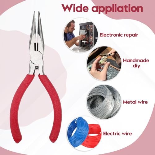 Needle Nose Pliers 5" Long Nose Pliers Set with Side Cutter and Spring for Cutting Wire Craft Jewelry Making(6 Packs)