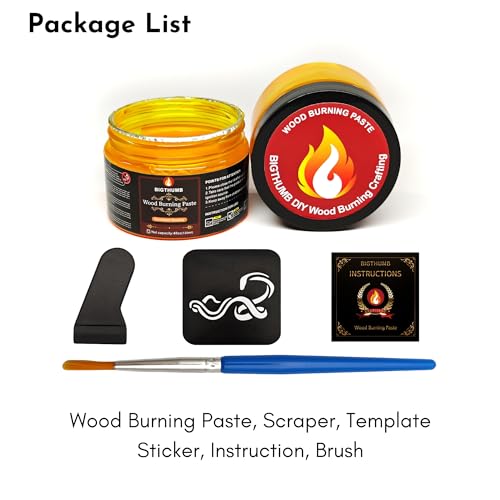 BIGTHUMB Wood Burning Gel Kit 4 OZ | Heat Activated Non-Toxic Paste for DIY Crafting, with Mini Scraper, Template Sticker, Paint Brush - Accurately & Easily Burn Designs on Wood, Canvas, Denim