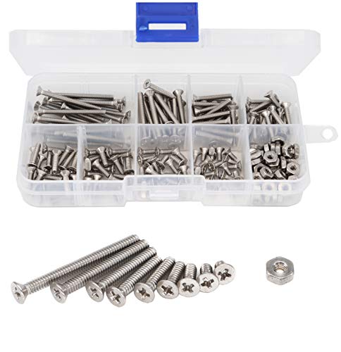 240pcs #4-40 Flat Phillips Countersunk Head Machine Screws Hex Nuts Assortment Kit 304 Stainless Steel, 1/4" 3/16" 5/16" 3/8" 1/2" 5/8" 3/4" 1-1/4"