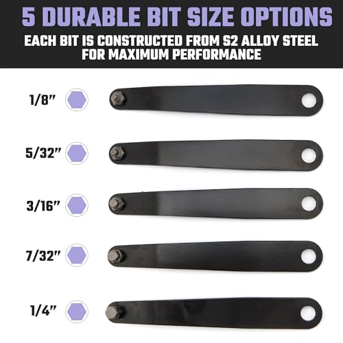 NEIKO 01320A Ultra Low Profile Offset Screwdriver Hex Set, 5 Pc, Heavy Duty S2 Steel Construction, SAE, 10mm Bit Depth, Angled Hex Bit, Bent Screwdriver for Tight Spaces, Allen Wrench Keychain - style: Hex SAE