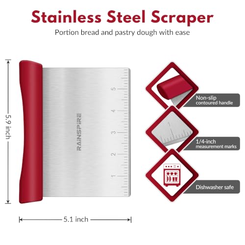 Multi-Purpose Stainless Steel Bench Scraper Dough Blender & Pastry Cutter - color: Red