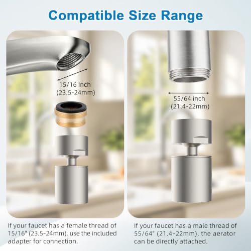 Hibbent NSF/ANSI/CAN 372 Certified 4 Modes Faucet Aerator, Brushed Nickel - color: Brushed Nickel, style: Upgraded Four Modes Faucet Aerator