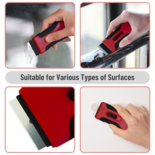Bates- Razor Blade Scraper Tool, 2 Pack, 30 Extra Stainless Steel Blades, Anti-Slip Ergonomic Handle Design, Razor Scraper Set for Cleaning Window, Paint, Oven, Glass, Stove - color: Black & Red