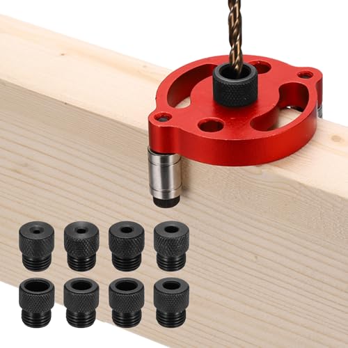 HARFINGTON Self Centering Doweling Jig Kit Straight Holes Puncher Dowel Jig Locator with Drill Bushings(3/4/5/6/7/8/9/10mm) Woodworking Joints Tool for Precise Straight Holes, Red - color: Red