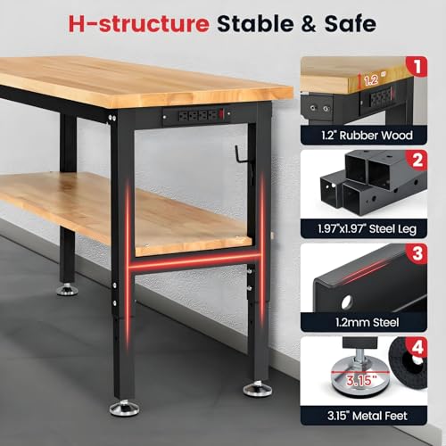ENJOYWOOD 60" Adjustable Height Workbench with Storage Shelf