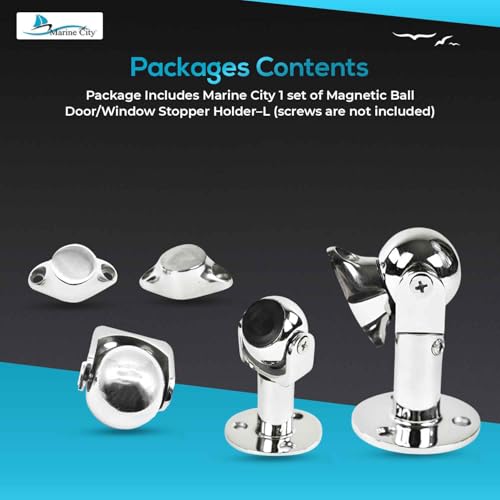 Marine City Magnetic Ball Door Window Stopper Set, 316 Stainless Steel, Corrosion-Resistant, Holds 4kg, Extendable 73mm-100mm, Ideal for Boats, Yachts, Ships