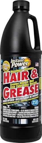 Instant Power Hair and Grease Drain Cleaner - Shower Drain & Sink Cleaner, Liquid Clog Remover, Made in USA, Sink Deodorizer - 1 Liter - size: 33.8 Fl Oz (Pack of 1)
