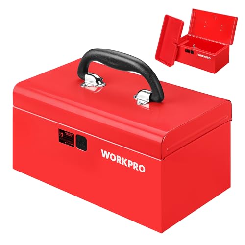 WORKPRO 10.8" Mini Metal Tool Box with Removable Tray - color: Red
