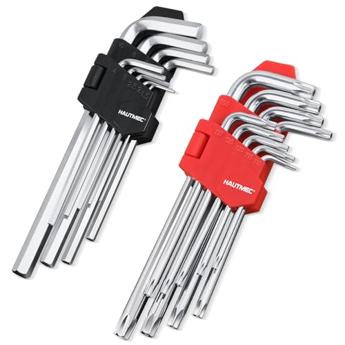 HAUTMEC 2-in-1 Allen Wrench Set, 18PCS Metric Hex Key & Torx Star Wrench with Drilled Tip, CR-V Steel L-Shape Kit for Tamper Resistant Fasteners, Bicycle Furniture Auto Repair - style: 18PCS(Metric Hex Key & Star Wrench )
