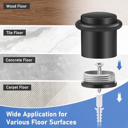 4 Pack Door Stops, Floor Door Stoppers Cylindrical 1.5 Inch Black
