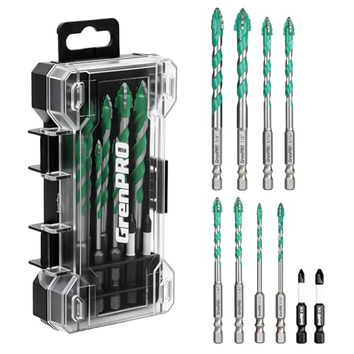GRENPRO Masonry Drill Bit Set 8Pcs, 5/32"-1/2" Serrated Concrete Drill Bit - size: 5/32" - 1/2" (8PCS)
