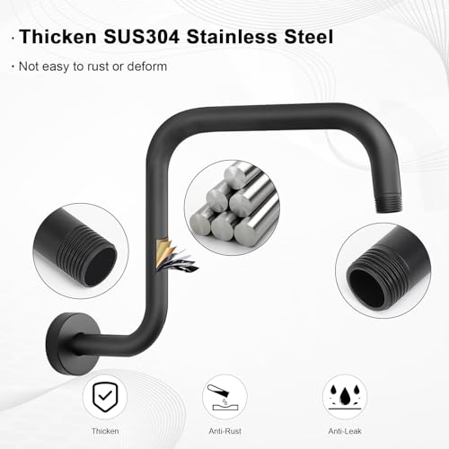 S Shaped Shower Arm, High Rise Shower Head Extension Pipe Standard 1/2" Connection with Flange, Awesome Shower Experience-Stainless Steel Bathroom Accessory(13 Inch Z-S Shape, Matte Black) - color: Matte Black, style: 13" Z Shape