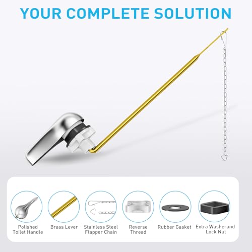 Toilet Handle Replacement Kit - American Standard Toilet Flush Handle Replacement, Universal Front Mount toilet lever bowl handle flusher arm tank replacement kit, Metal &Brass Toilet arm Lever &Chain