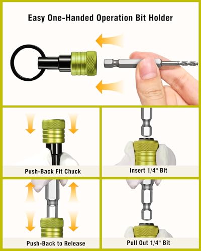 Katerk Bit Holder Keychain 12 Pcs, 1/4-Inch Hex Shank, Quick Release, Green - color: Green