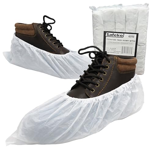 Waterproof Shoe Covers – Non-Slip, Disposable CPE Boot Covers, White, 100 Pack - style: White Bag of 100