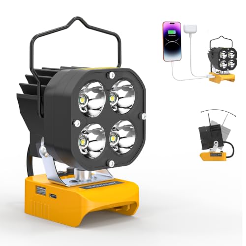 LED Work Light Compatible with DeWalt 20V Battery, 60W 8000LM Tool Only - color: Yellow