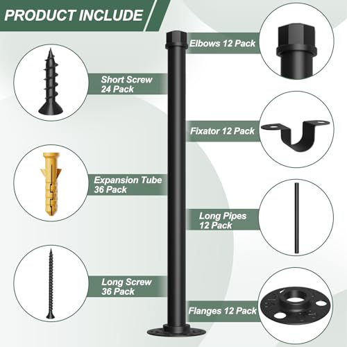 12 Pack Pipe Shelf Brackets Black 12 Inch Floating Shelving Bracket
