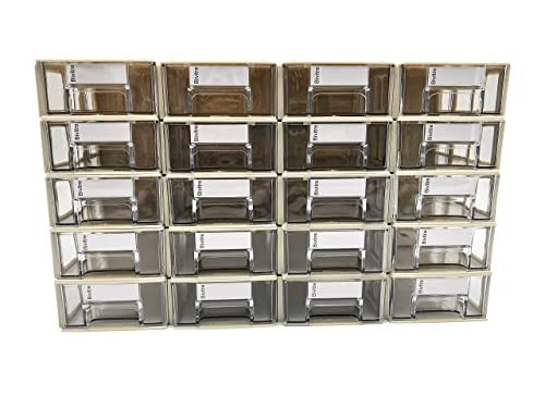 Stackable Storage Drawers Set of 20 with Dividers and Paper Labels - color: Grey