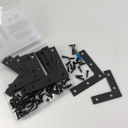 QSJ 16 Pcs L Flat Straight Brackets Corner Bracket Set 8Pcs 2.36''/8Pcs 3.15'' Bracket Brace Mending Plate Stainless Steel for Wood - size: Black, 2.36x2.36'' & 3.15x3.15''