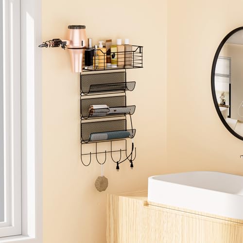 4 Tier Hair Tool Organizer Wall Mount, curling iron holder Basket, Black - color: 5 Tiers Black