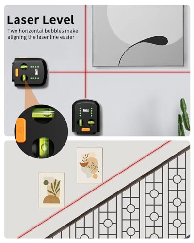4-in-1 Laser Level for Picture Hanging, Rechargeable Laser Level with Vacuum Suction Mount and Drill Dust Collector, Wall Alignment Tool for Shelves, Frames, Home Improvement, DIY Projects