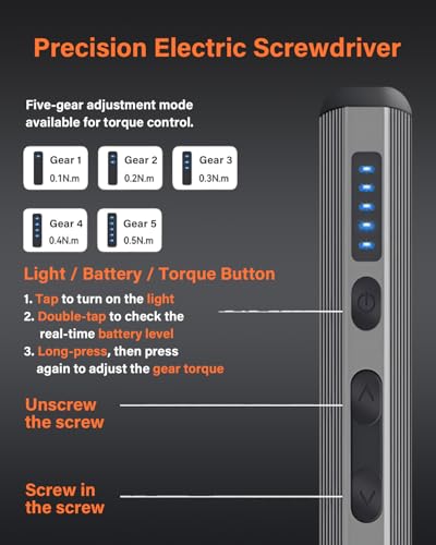 3.7v Mini Electric Screwdriver Set, Precision Screwdriver Set with 5 Torque Settings, LED Light, Magnetic Storage, Magnetizer, Repair Tool Kit for Electronics Phone Camera Laptop Watch - style: Electronic