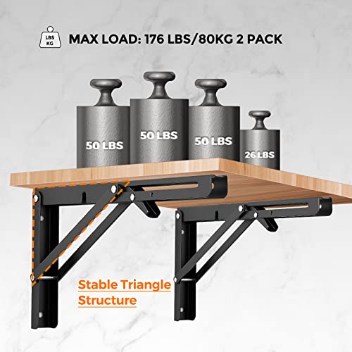 Ravinte Matte Black Folding Shelf Brackets, 12 Inch, 2 Pack - size: 12 Inch