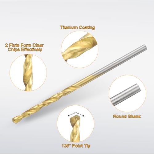 uxcell 12pcs Titanium Twist Drill Bit 5/64" Drilling Dia High Speed Steel Drills for Hardened Metal, Stainless Steel, Cast Iron, Wood, Plastic - size: 5/64 inch
