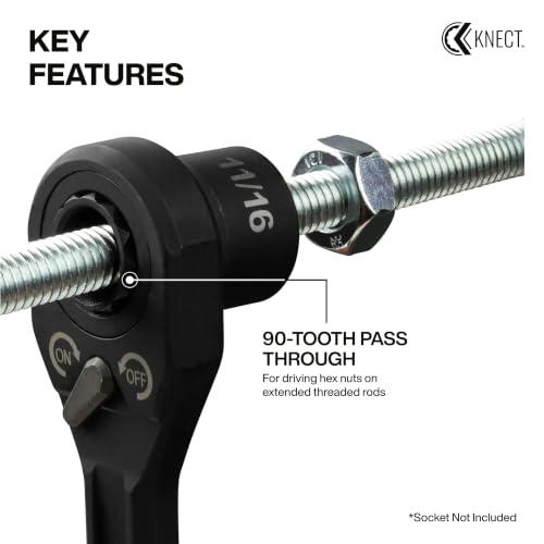KLEIN TOOLS 65408ADP KNECT (M) Pass Through Ratchet and 3/8-Inch Socket Adapter Set, 90-Tooth Wrench for Extended Threaded Rods, Compact and Comfortable Grip, Traditional Socket Compatibility - size: (M) 3/8-Inch