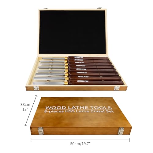 8pcs M2 HSS Wood Lathe Chisel Set with Long handle and Wooden Box