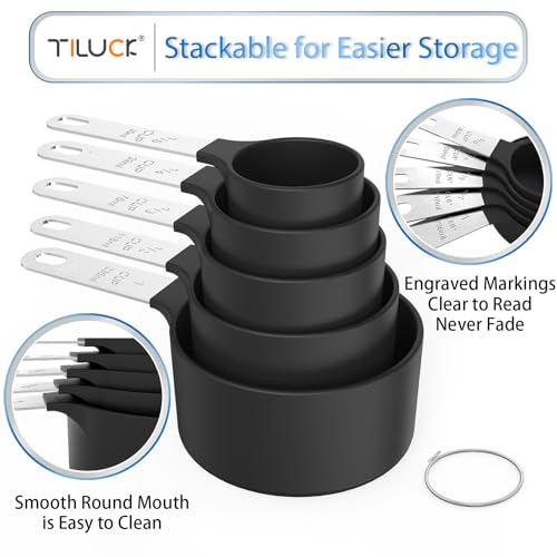 Measuring Cups & Spoons Set, Stackable Cups and Spoons - color: Black
