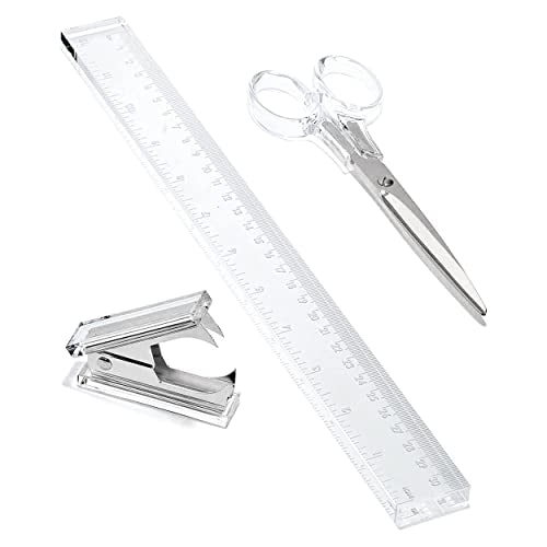 OfficeGoods 3-Piece Acrylic Desk Set, Clear with Silver Metal - color: Silver