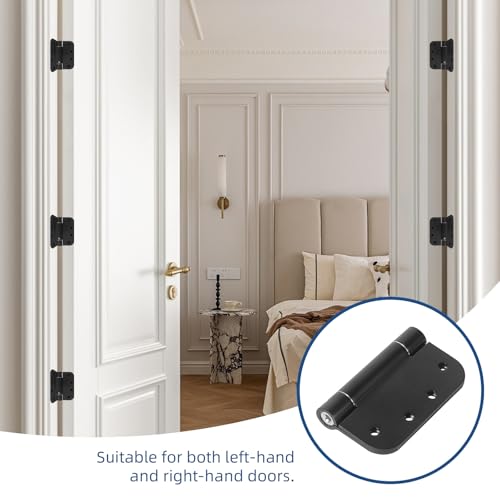 6 Pack Self Closing Door Hinges, 4 Inch Spring Loaded Hinges Adjustable Tension Spring Hinges with 5/8'' Radius Corners, Heavy-Duty Door Hardware for Commercial and Residential Doors, Matte Black