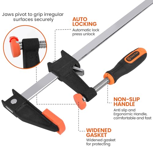 TACTIX 36" Steel Bar Clamps Set, 2-pack Quick-Release F Clamp with 2.4" Throat, 660 lbs Steel F Clamp for Woodworking, Metalworking, DIY - size: 36in