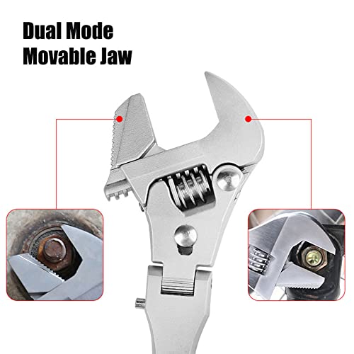2 in 1 Flex Head Adjustable Wrench, Reversible Jaw Pipe Wrench with 10”-12” Retractable Extension Shank and 180⁰ Rotatable Head