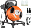 HoldwellS 50FT x 1/2 Inch Drain Cleaner Machine, Electric Drain Auger on 4 Wheels for 1"-4" Pipes, Enclosed Metal Drum with 4 Cutters & Pneumatic Foot Switch, Sewer Snake Auger - color: 50FT x 1/2inch (Manual Feed)