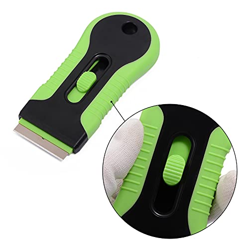EHDIS Car Sticker Remover Glass Cooktop Razor Scraper with 10pcs Replace Blades for Label,Glue,Paint,Adhesive Remover,Oven Door, Stove Cleaning (Green) - color: Green