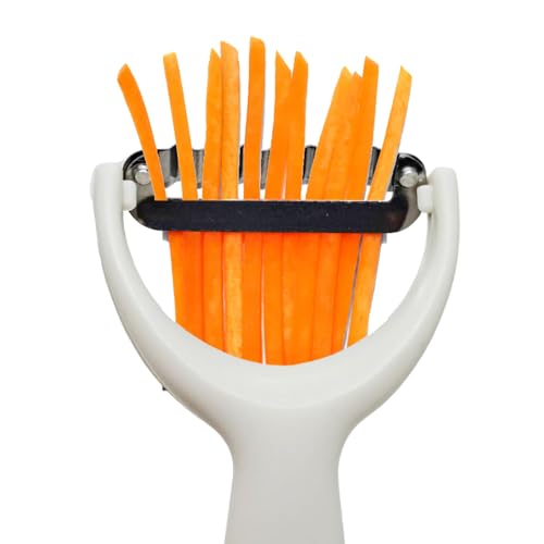 WitnyStore Kitchen Tool 5⅞" Long White Plastic Handle Stainless Steel Wavy Peeler Grater Shredder - Thai Cooking Utensils Multipurpose Portable Hand-Held Cookery Equipments for Food Fruit Vegetable