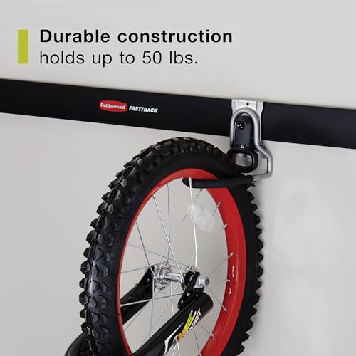 Rubbermaid FastTrack Garage Organization System Vertical Bike Hook Black Holds up to 50 Pounds Wall Mount and Heavy Duty Garage Hanger for Bike Storage - style: Bike Hook