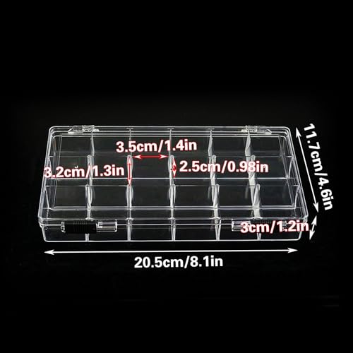 SnowTing 2 Pack 18 Grids Clear Plastic Organizer Box, Multi-grids Fixed Compartment Craft Storage Box for Beads, Fishing Tackles, Jewelry, Art Craft, Gem, Small Items