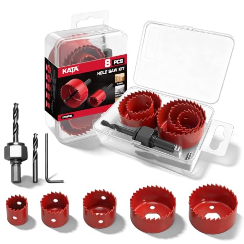 KATA 8PCS Hole Saw Kit 1" to 2-1/8" Hole Saw in Case for Wood, PVC, Plywood - color: 8PC-Red Coated