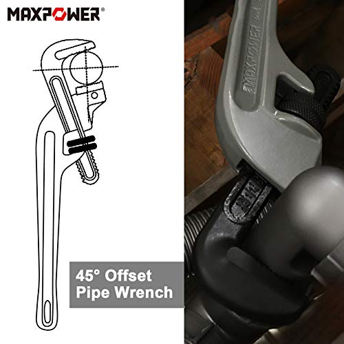MAXPOWER 24-inch Offset Pipe Wrench, Cr-Mo Jaw, 2.76” Opening - size: 24-inch, style: Offset Pipe Wrench