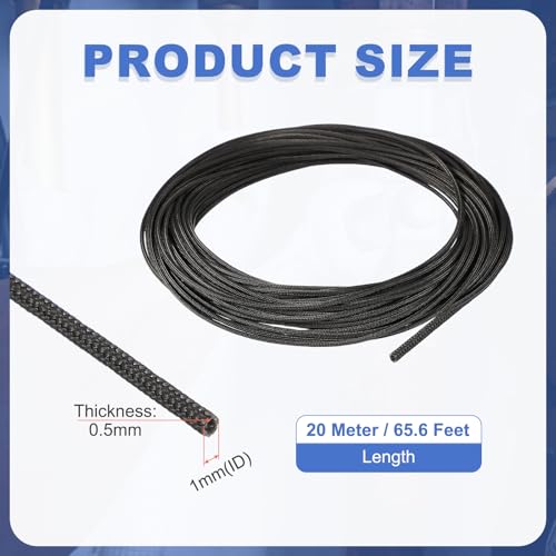uxcell Insulation Cable Protector,1mm/0.04 Inch-20m/66 Feet High Temp Fiberglass Sleeve Black - color: Black, size: 1mm-20m