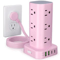 6FT Power Strip Tower Surge Protector, 12 Wide Spaced Outlets, 4 USB - color: Pink, size: 6FT without Wireless Charging