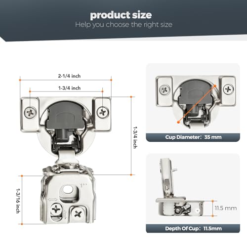 Satin Nickel Cabinet Hinges, 1 Inch Overlay, 10 Pack(5 Pairs) | Stainless Steel Build, Soft Close Concealed Hinge, 3D Self-Closing Adjustment, Face Frame Door Fit, Kitchen Cabinets - size: 1 inch Overlay